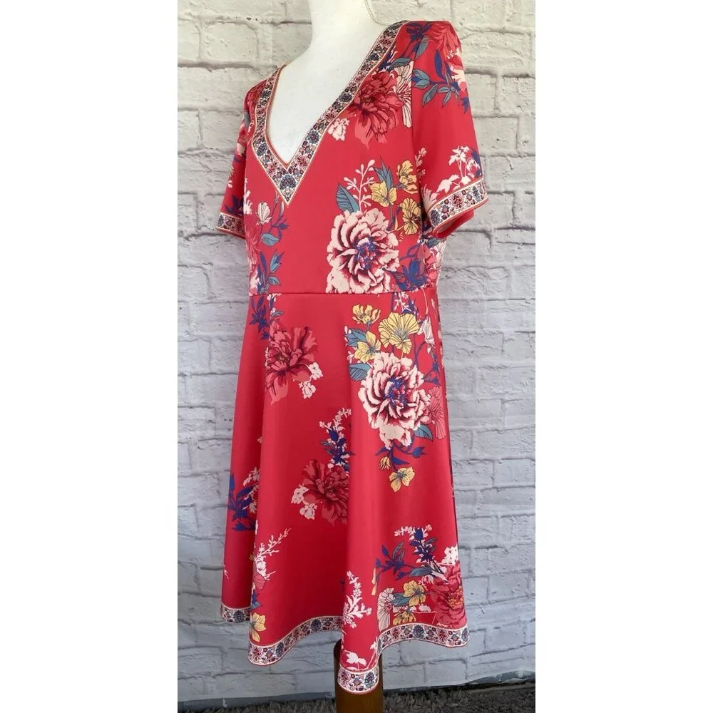 Women’s FLYING TOMATO Orange Dress Size 1X Floral Design Short Sleeve - Picture 3 of 12